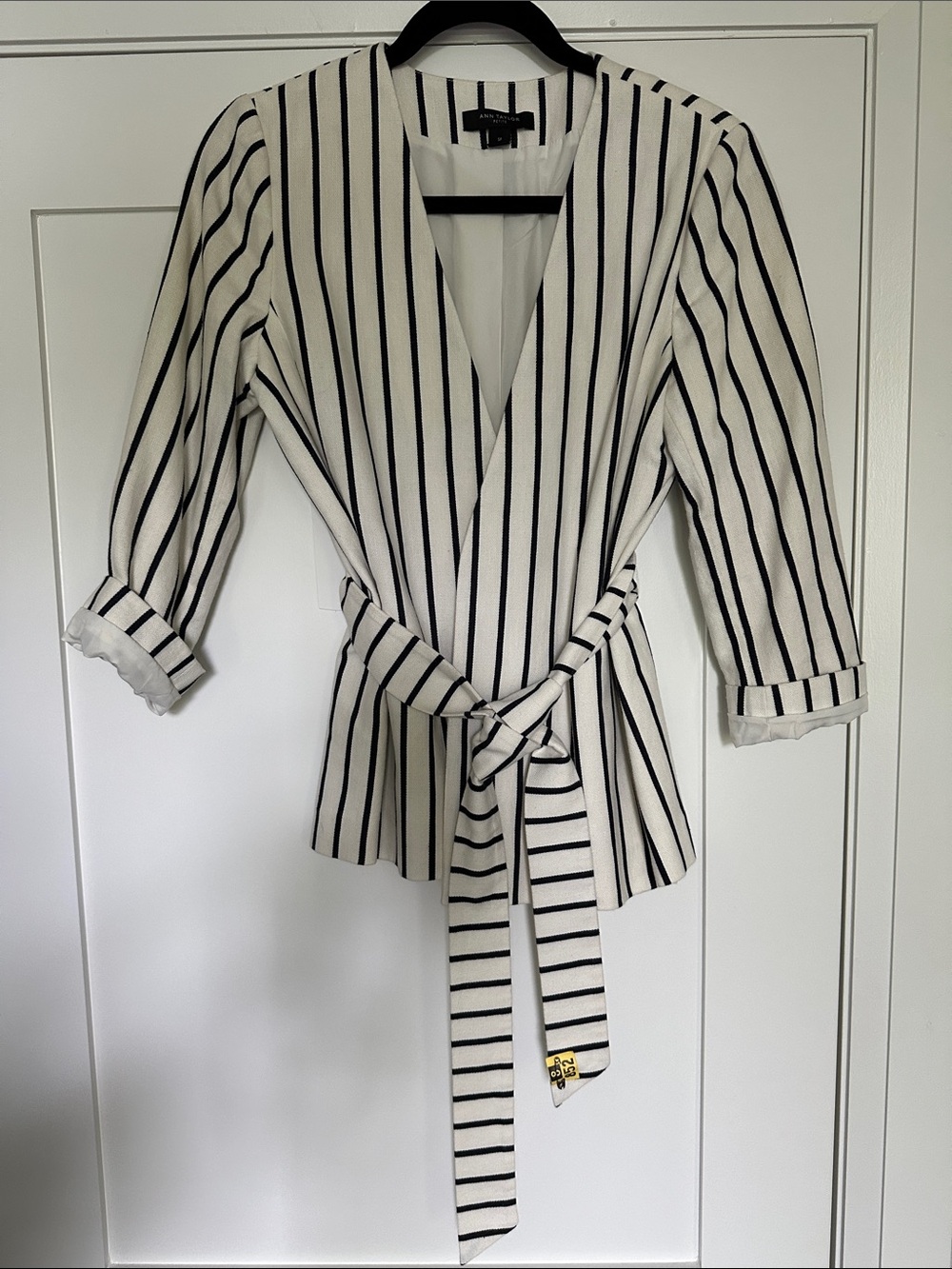 Ann Taylor Petite Cream Jacket with Black Stripes Sz Small Petite